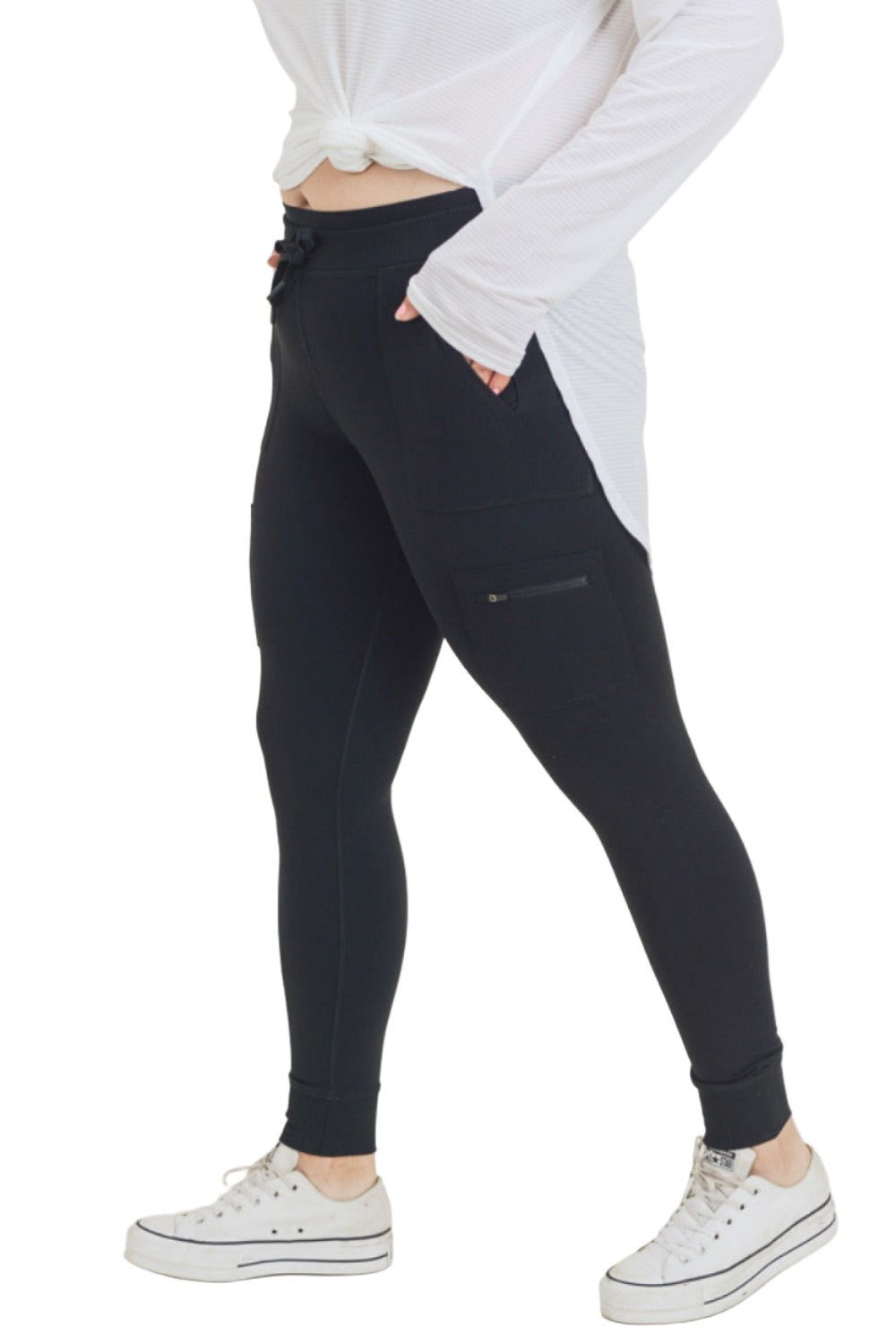 Mono B Fitted Cargo Pant AP1748 and Plus - Black - Side View