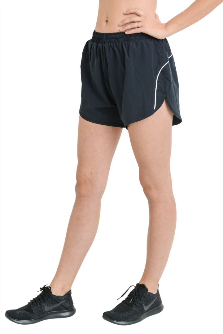 Mono B Striped Detail Active Dolphin Shorts AP2005 and Plus - Black - Side View2