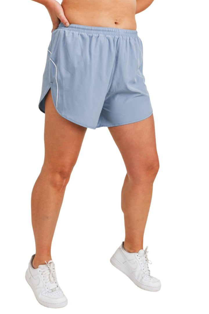 Mono B Striped Detail Active Dolphin Shorts AP2005 and Plus - Ocean 11 - Front View