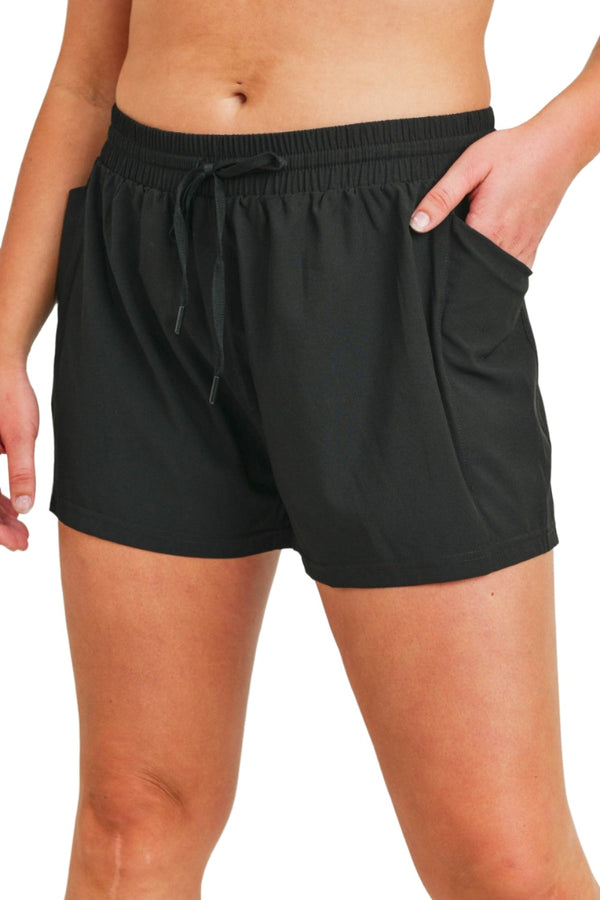 Mono B Drawstring Pocket Athleisure Shorts AP7008 and Plus - Black - Front View