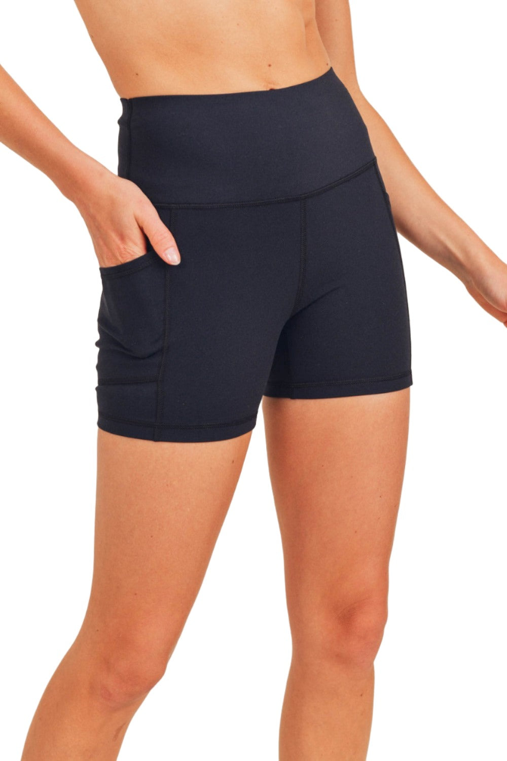 Mono B Contour Band Essential Lycra High-Waisted Shorts APH-A029 - Black - Rear View