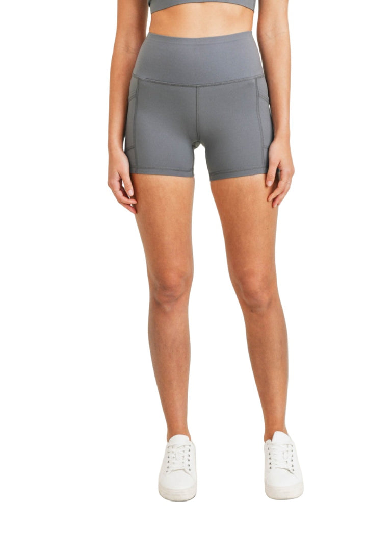 Mono B Contour Band Essential Lycra High-Waisted Shorts APH-A029 - Smoked Pearl - Front View