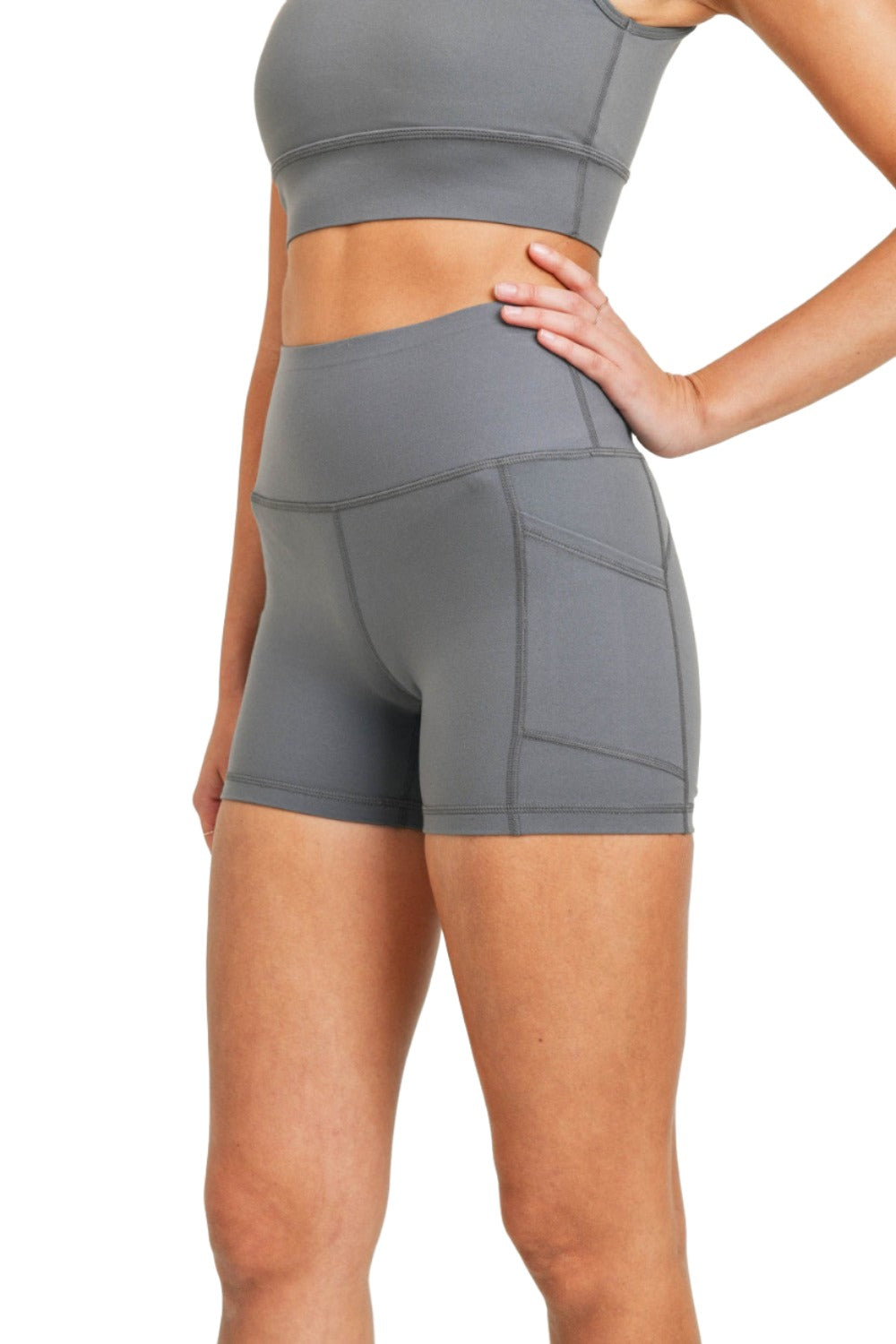 Mono B Contour Band Essential Lycra High-Waisted Shorts APH-A029 - Smoked Pearl - Rear View