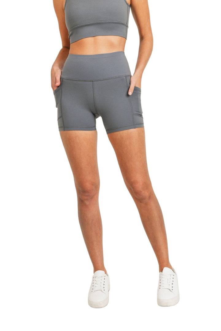 Mono B Contour Band Essential Lycra High-Waisted Shorts APH-A029 - Smoked Pearl - Front View