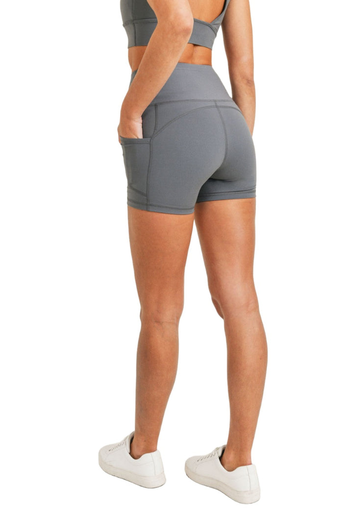 Mono B Contour Band Essential Lycra High-Waisted Shorts APH-A029 - Smoked Pearl - Back Side View