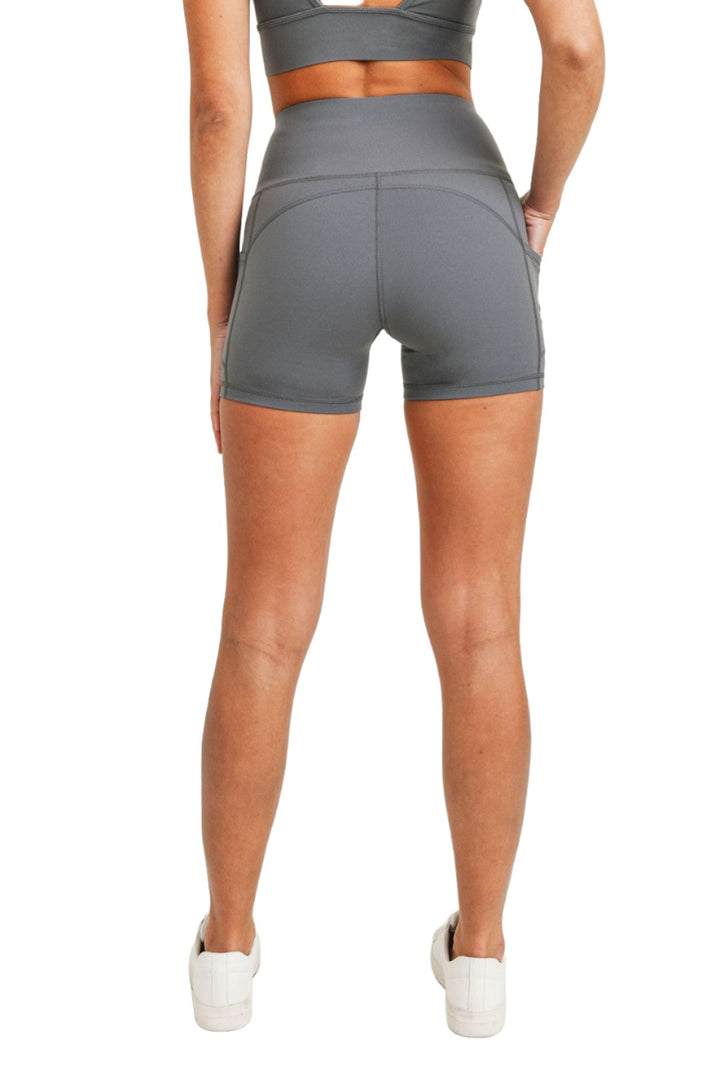 Mono B Contour Band Essential Lycra High-Waisted Shorts APH-A029 - Smoked Pearl - Back View