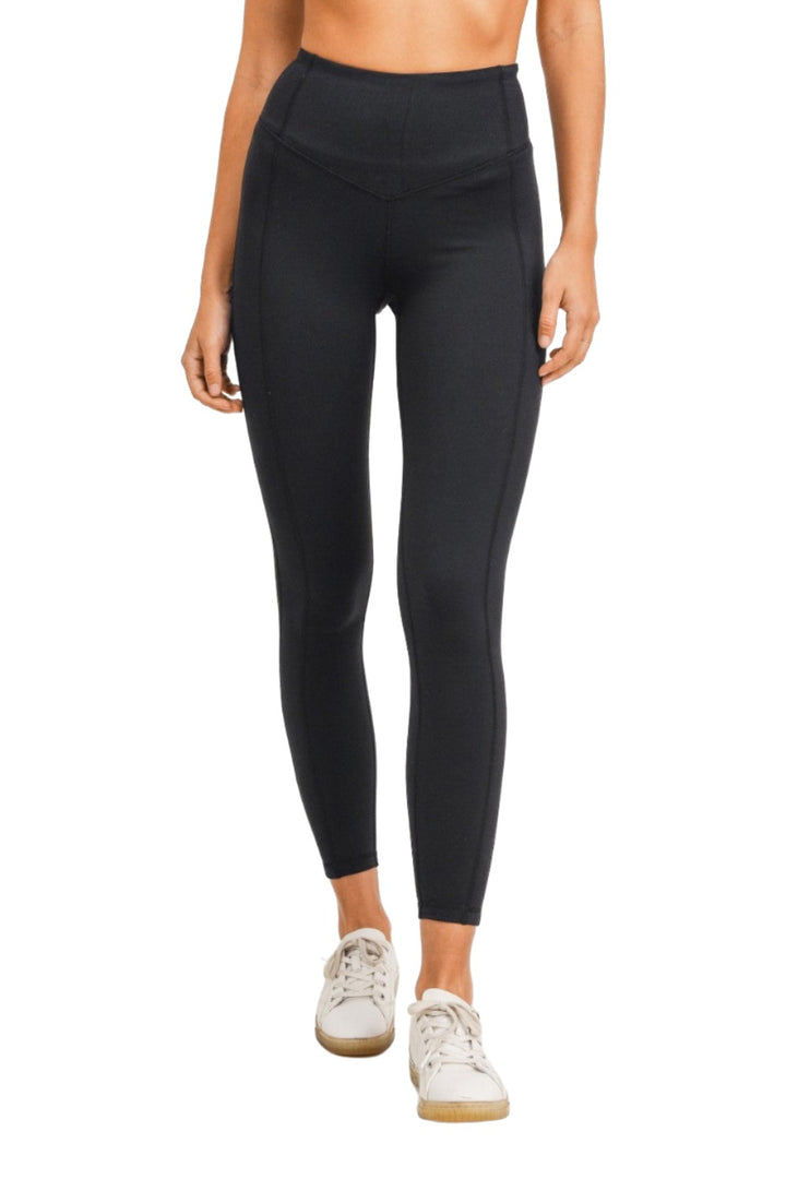 Mono B BRONZE - Side Panel V-Band High Waist Leggings APH-A0326 - Black - Front View