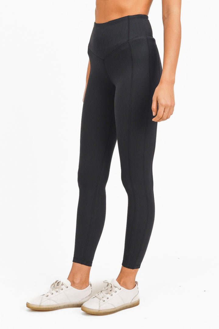 Mono B BRONZE - Side Panel V-Band High Waist Leggings APH-A0326 - Black - Side View