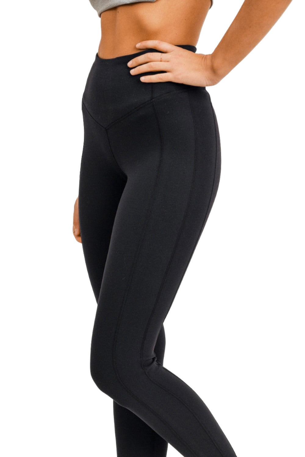 Mono B BRONZE - Side Panel V-Band High Waist Leggings APH-A0326 - Black - Side View