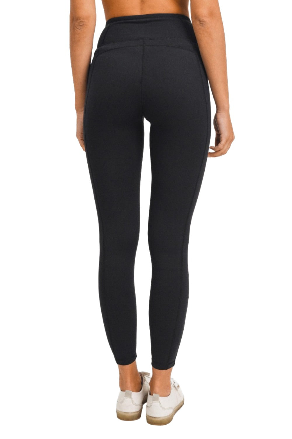 Mono B BRONZE - Side Panel V-Band High Waist Leggings APH-A0326 - Black - Back View