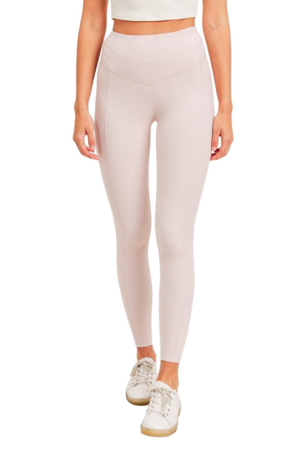Mono B BRONZE - Side Panel V-Band High Waist Leggings APH-A0326 - Light Pink - Front View