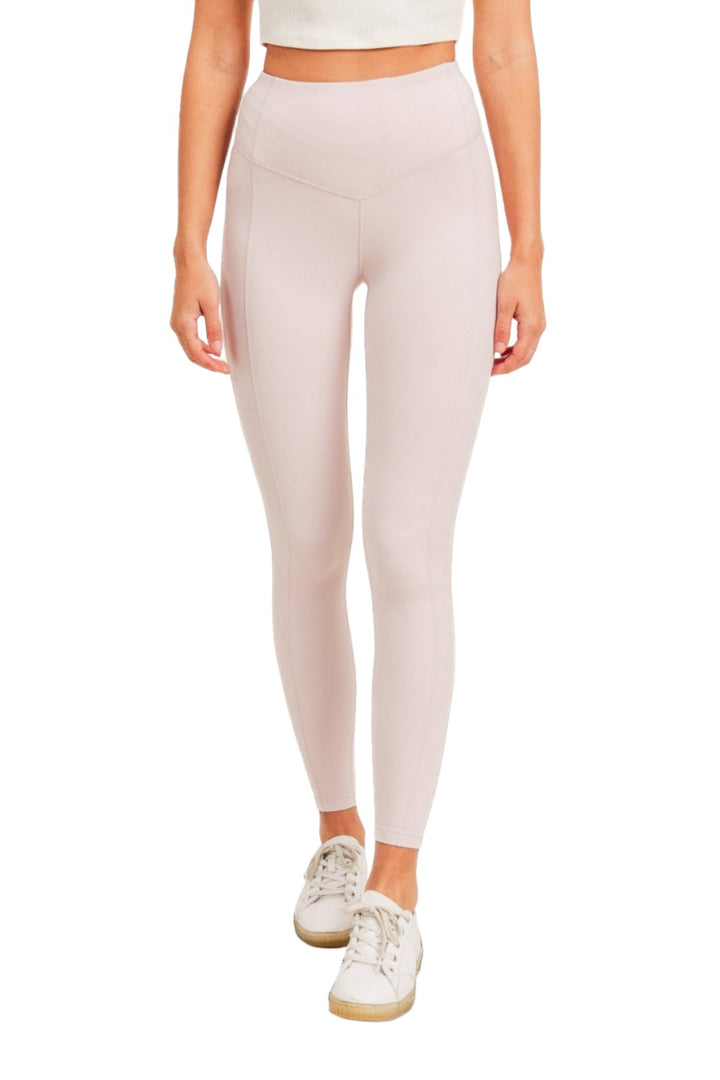 Mono B BRONZE - Side Panel V-Band High Waist Leggings APH-A0326 - Light Pink - Front View
