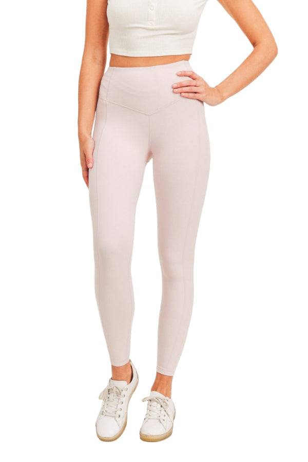 Mono B BRONZE - Side Panel V-Band High Waist Leggings APH-A0326 - Light Pink - Front View