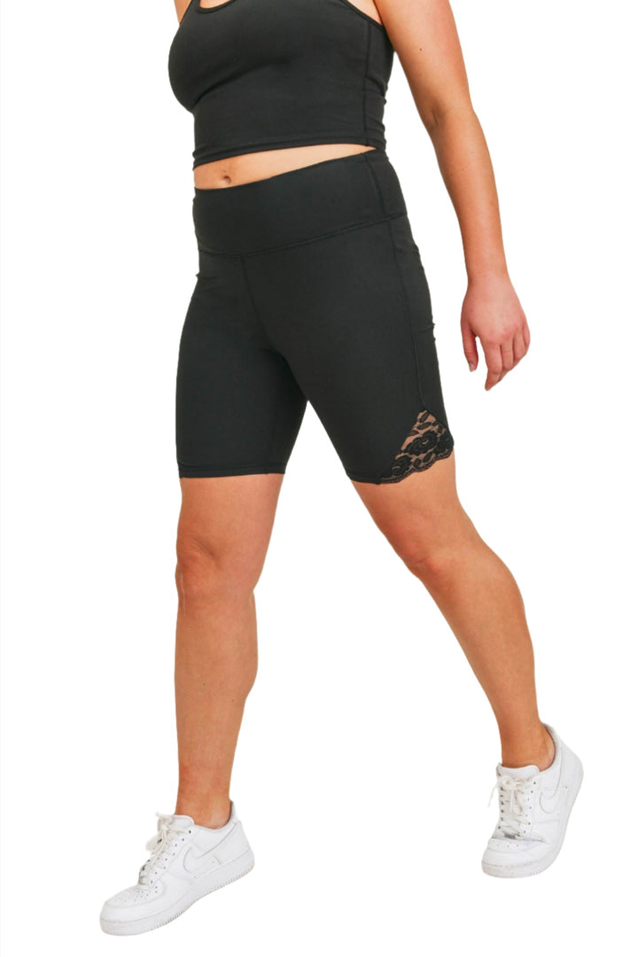 Mono B lace inset high waist Biker Shorts APH-A0416 and Plus - Black - Side View