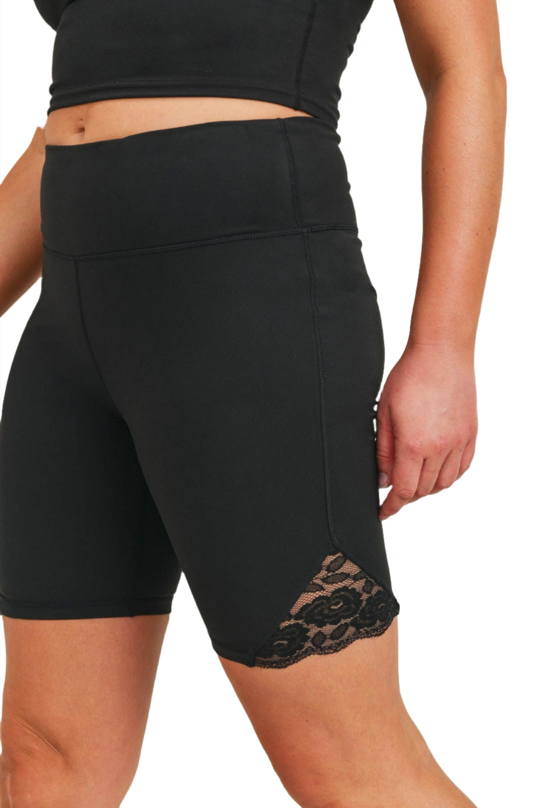 Mono B lace inset high waist Biker Shorts APH-A0416 and Plus - Black - Side Rear View