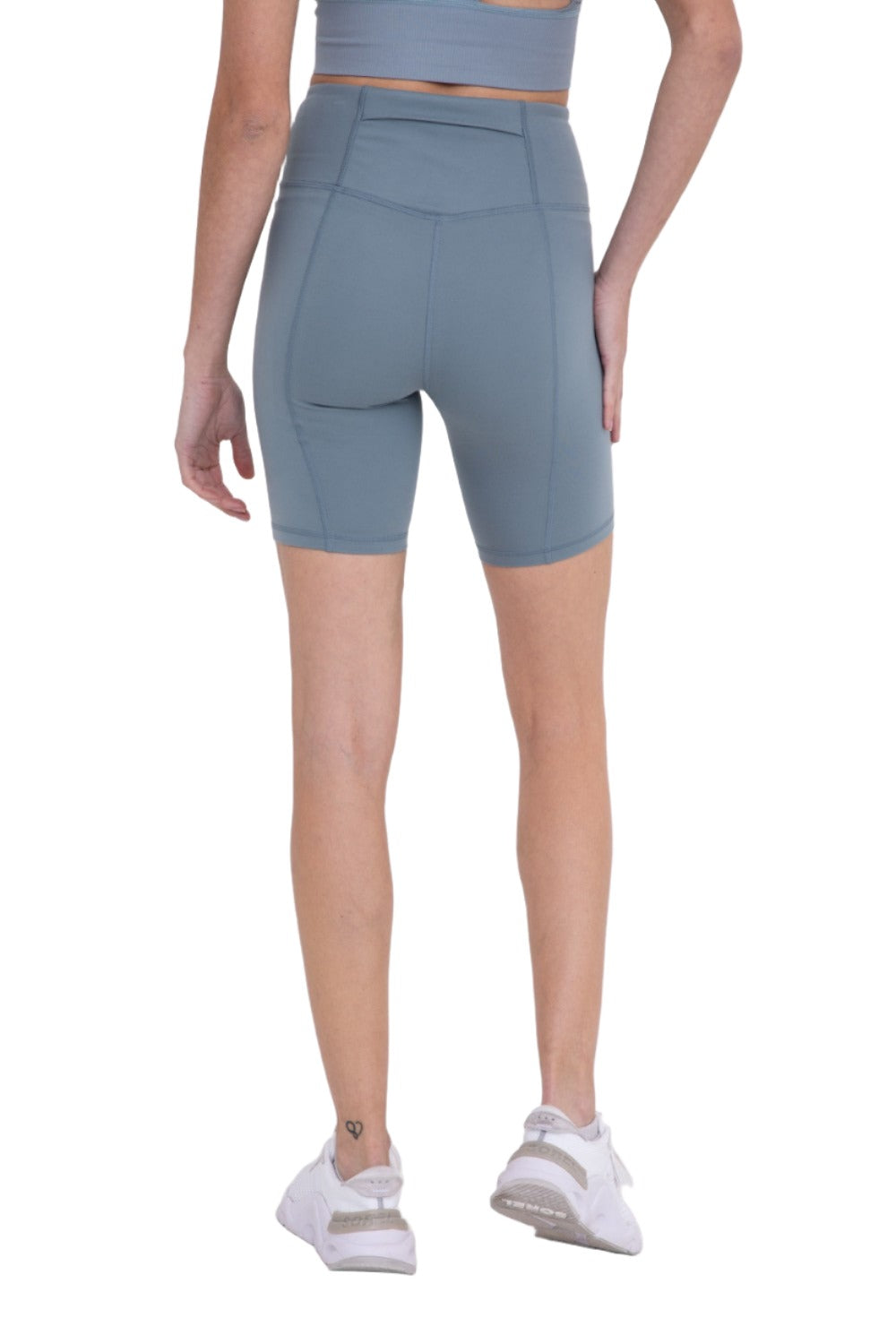 Mono B Back Pocket Sweetheart Highwaist Biker Shorts APH-A047 and Plus - Blue - Back View