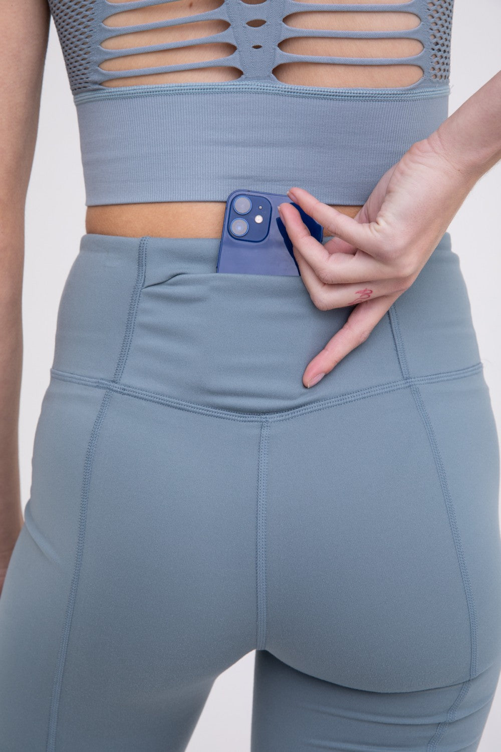 Mono B Back Pocket Sweetheart Highwaist Biker Shorts APH-A047 and Plus - Blue - Rear View