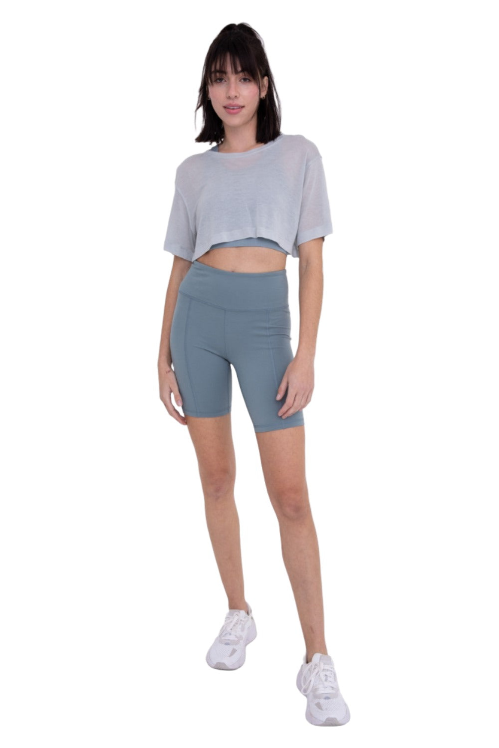 Mono B Back Pocket Sweetheart Highwaist Biker Shorts APH-A047 and Plus - Blue - Front Full View