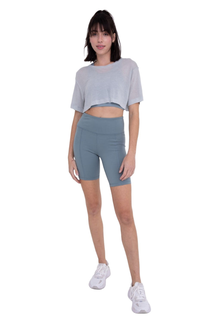 Mono B Back Pocket Sweetheart Highwaist Biker Shorts APH-A047 and Plus - Blue - Front Full View