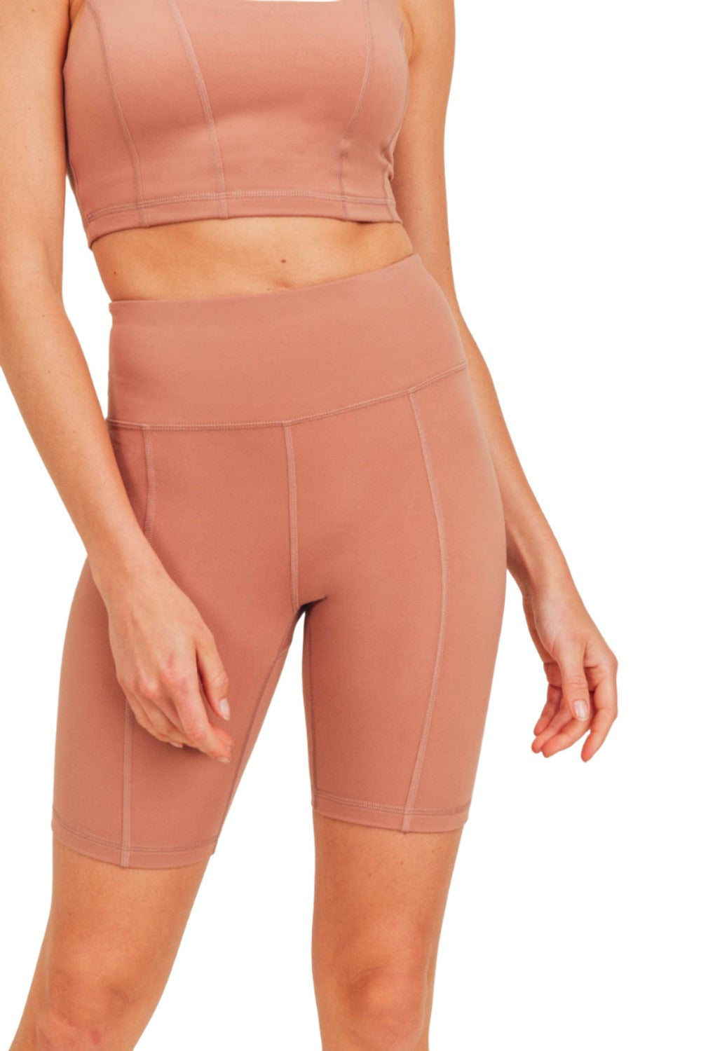 Mono B Back Pocket Sweetheart Highwaist Biker Shorts APH-A047 and Plus - Brindle - Front View