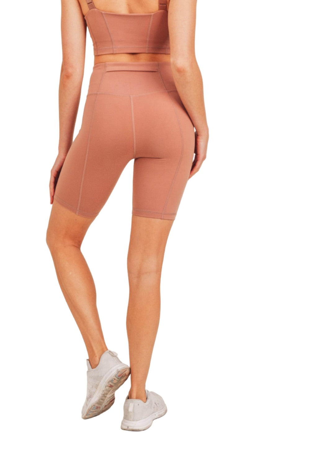 Mono B Back Pocket Sweetheart Highwaist Biker Shorts APH-A047 and Plus - Brindle - Back View