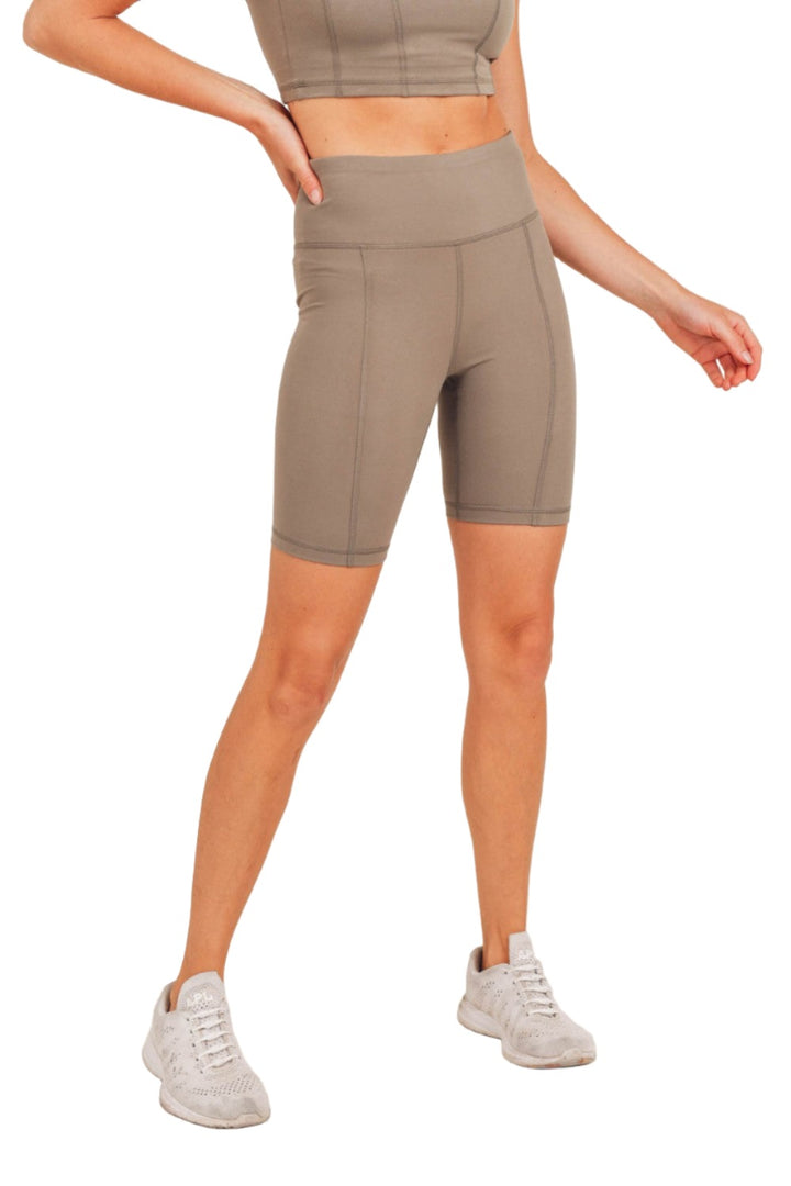 Mono B Back Pocket Sweetheart Highwaist Biker Shorts APH-A047 and Plus - Mocha - Front View