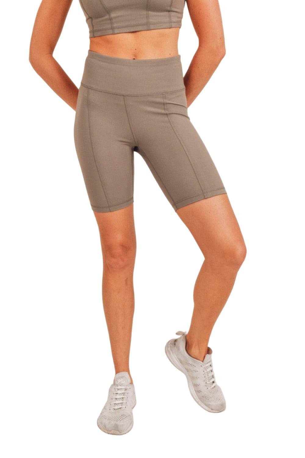 Mono B Back Pocket Sweetheart Highwaist Biker Shorts APH-A047 and Plus - Mocha - Front View2