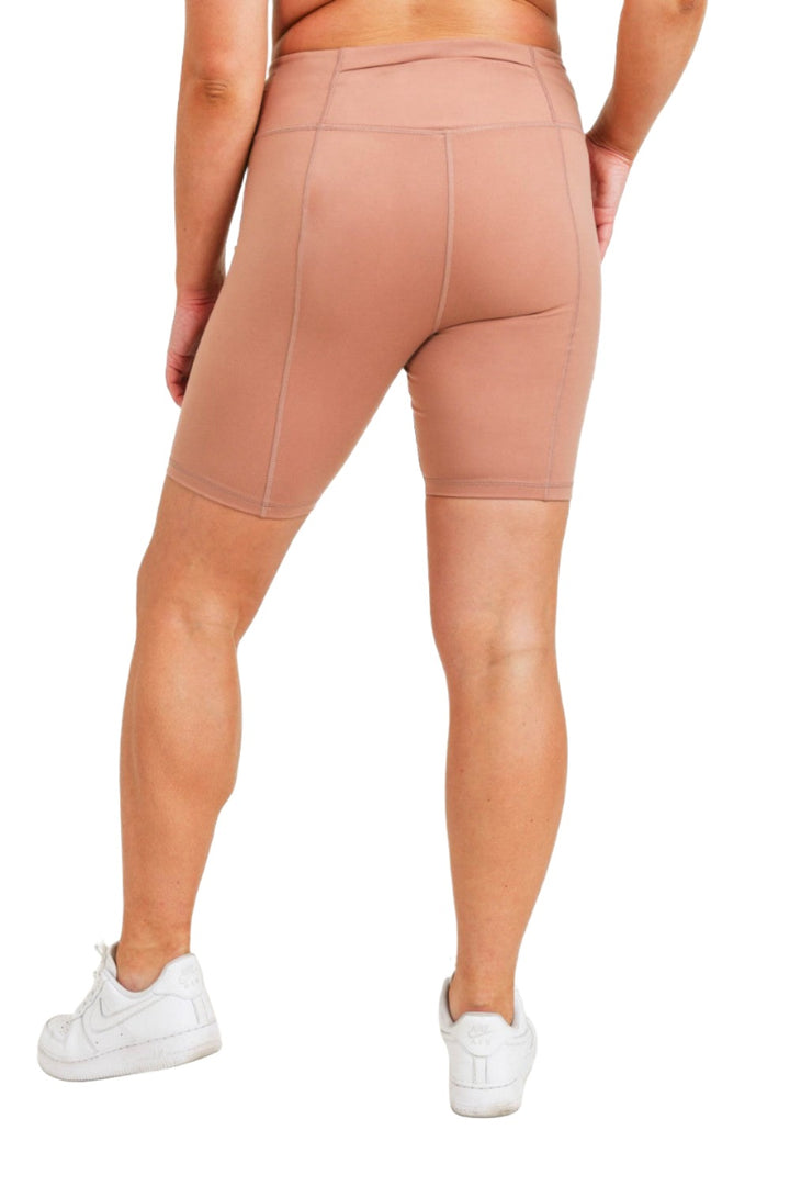 Mono B Back Pocket Sweetheart Highwaist Biker Shorts APH-A047 and Plus - Brindle - Back View