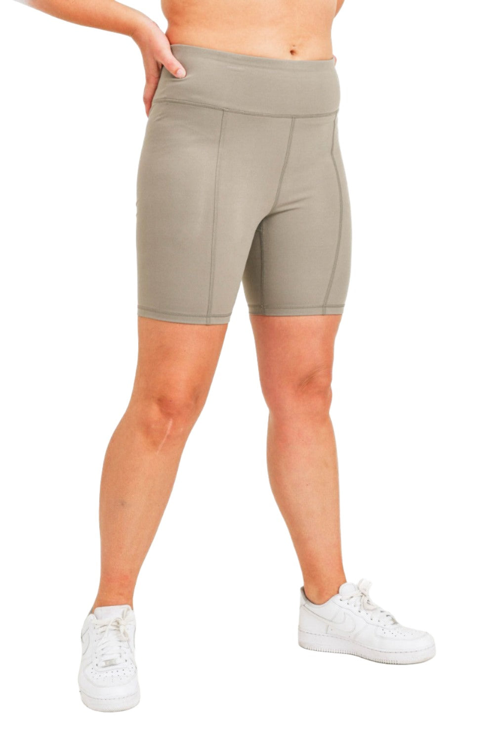 Mono B Back Pocket Sweetheart Highwaist Biker Shorts APH-A047 and Plus - Mocha - Side View2