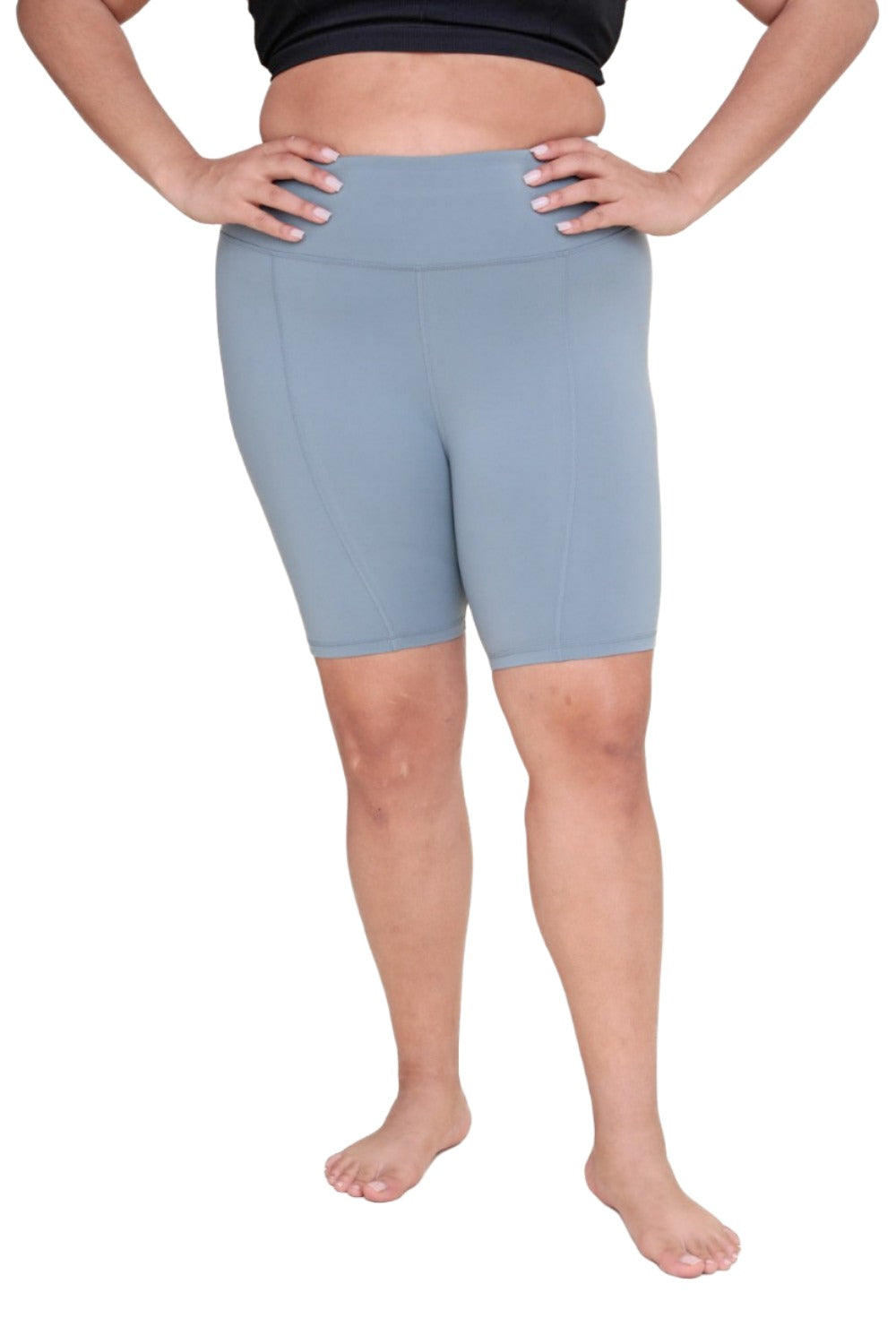 Mono B Back Pocket Sweetheart Highwaist Biker Shorts APH-A047 and Plus - Blue - Front View