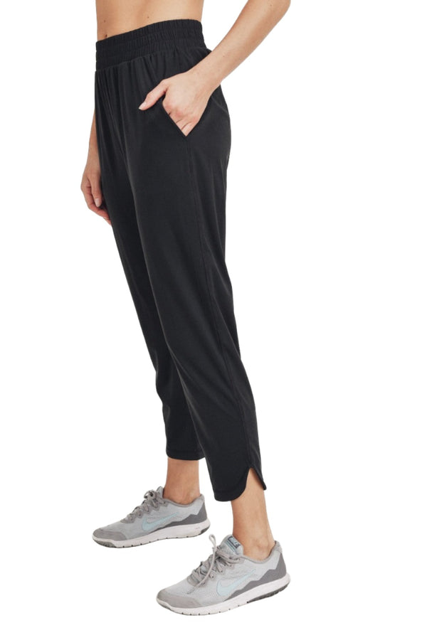 Mono B Athleisure Joggers with Curved Notch Hem AP-A057 and Plus - Black - Side View