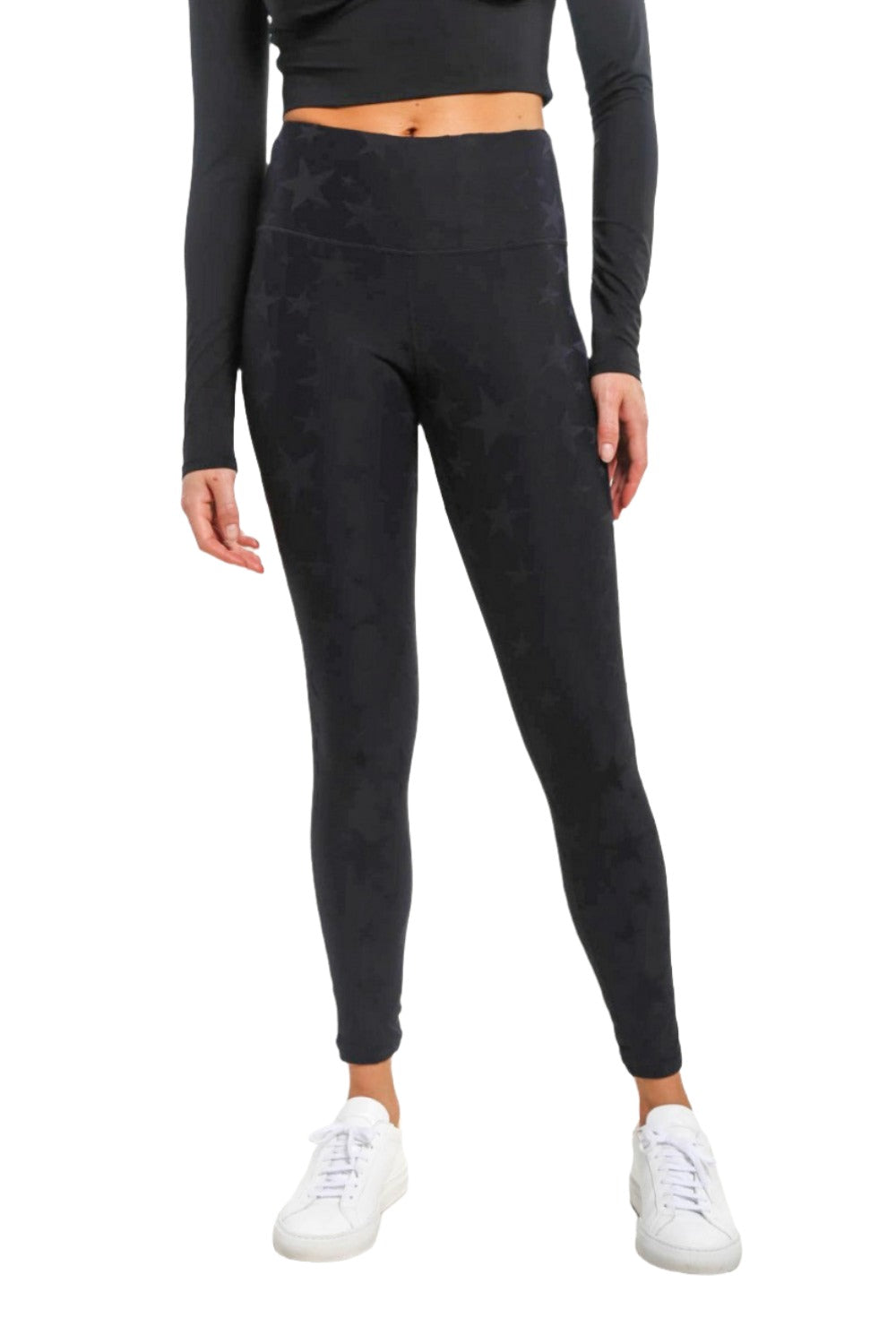 Mono B Seeing Stars High Waist Leggings APH-A0666 and Plus - Black - Front View