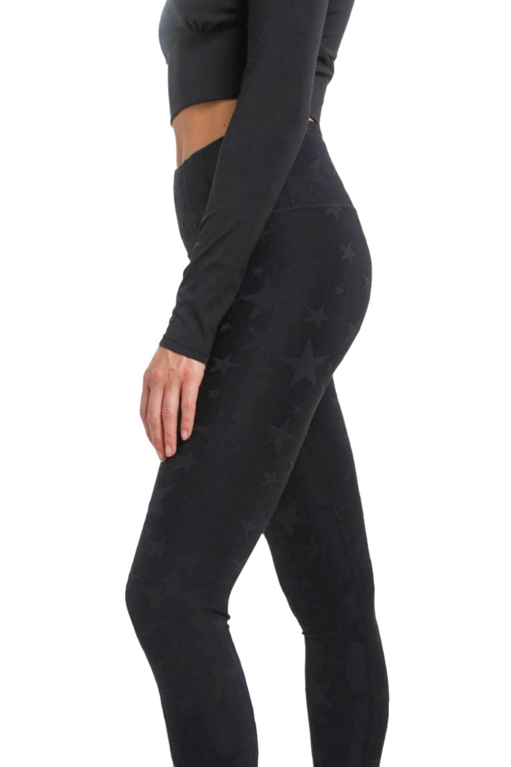 Mono B Seeing Stars High Waist Leggings APH-A0666 and Plus - Black - Side View