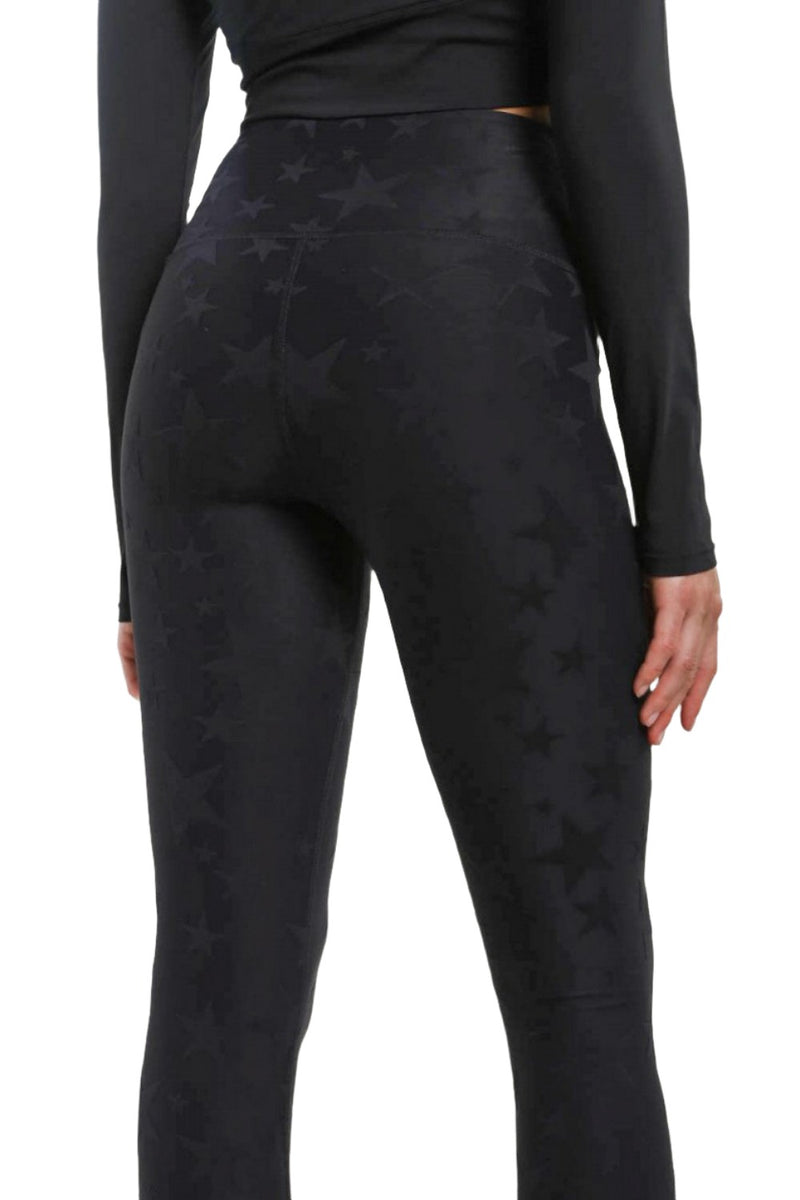 Mono B Womens Tactel Star Print High Waist Black Activewear Leggings Size  Large 