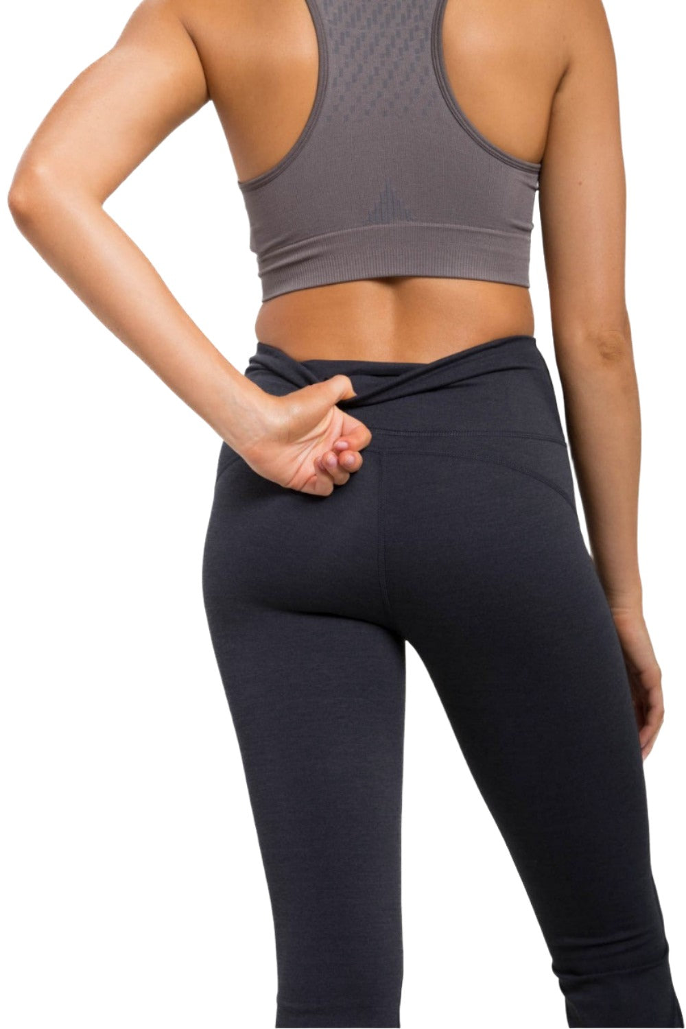 Mono B Flare Swoop Back High-Waisted Leggings APH-A0681 And Plus - Black - Rear View