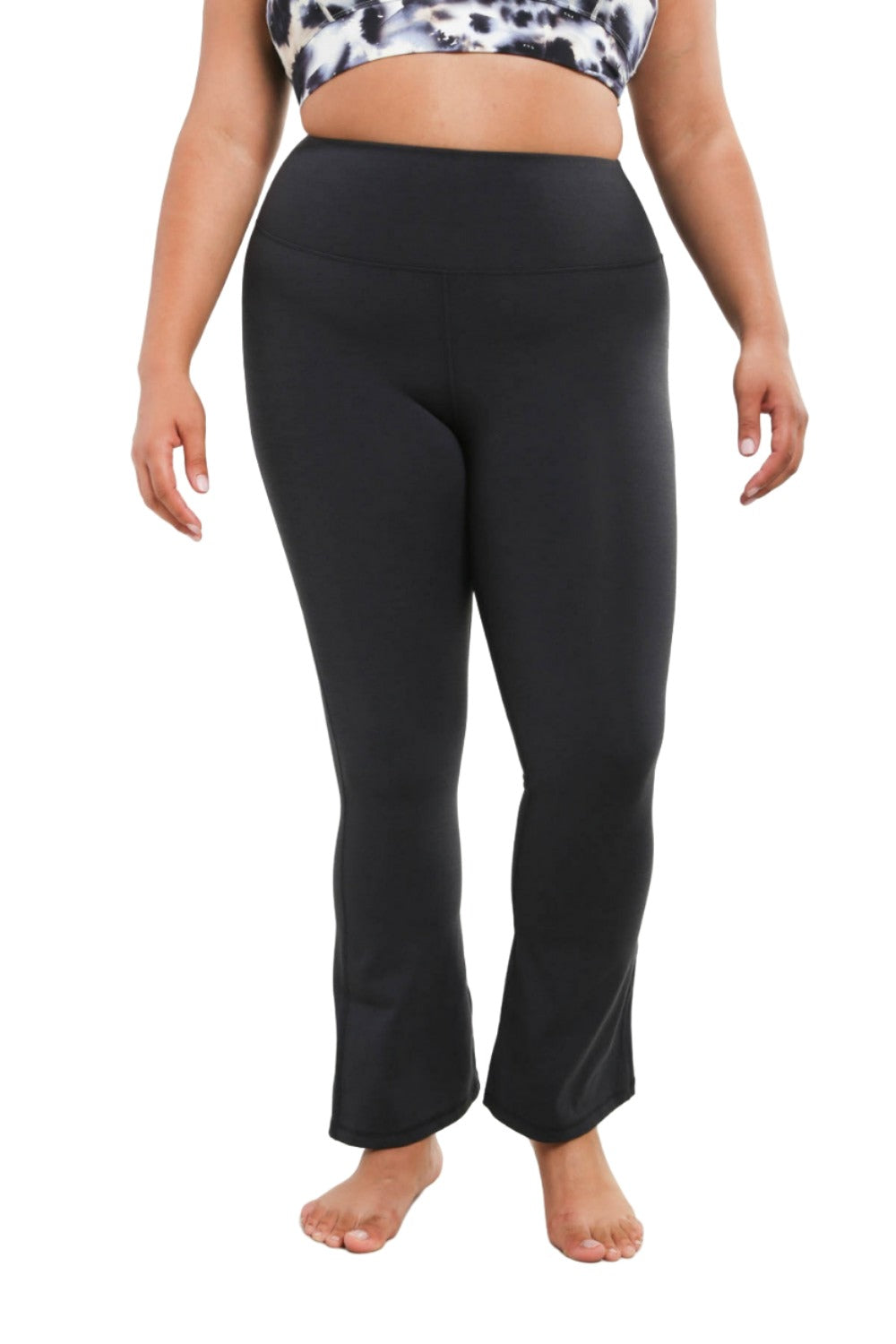Mono B Flare Swoop Back High-Waisted Leggings APH-A0681 And Plus - Black - Front View