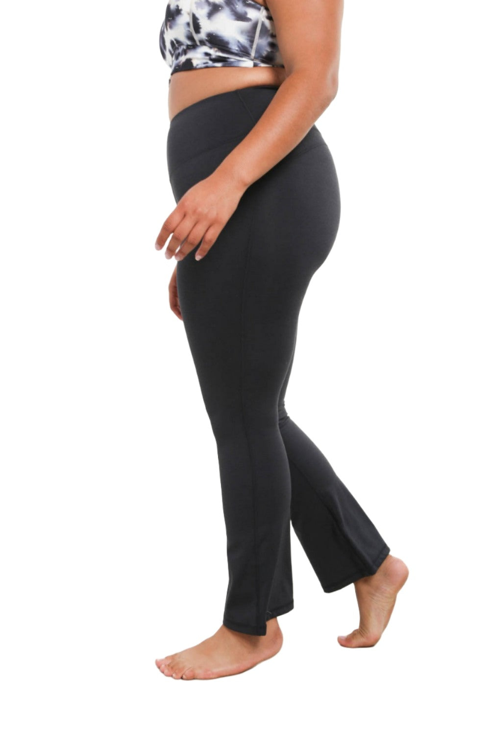 Mono B Flare Swoop Back High-Waisted Leggings APH-A0681 And Plus - Black - Side View