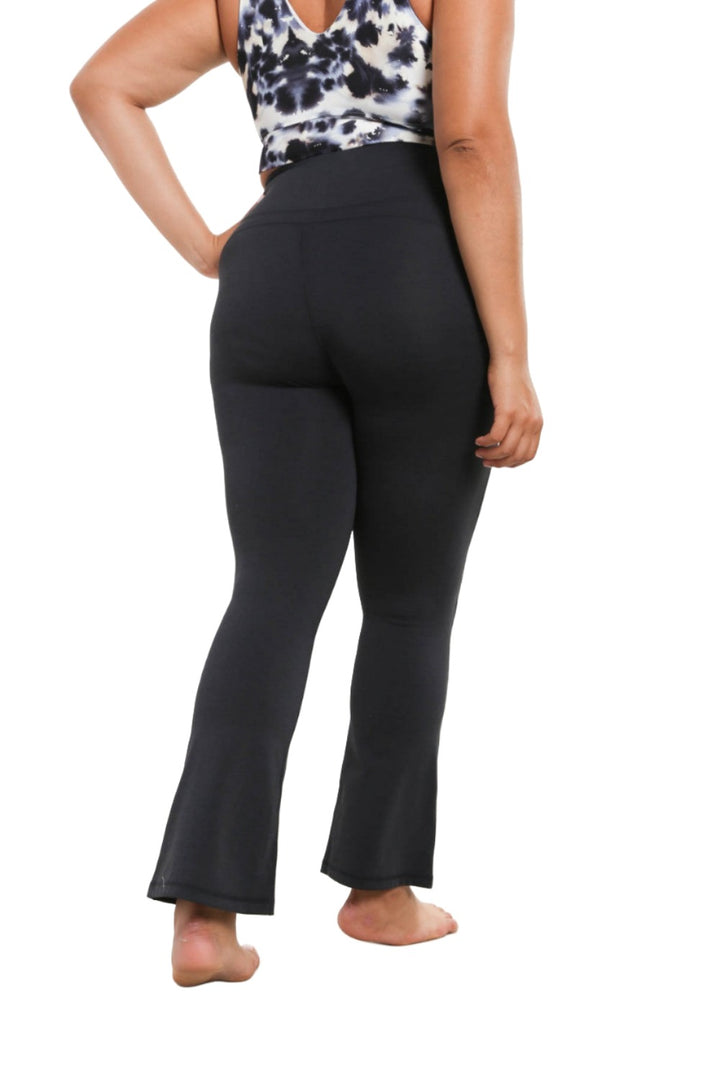 Mono B Flare Swoop Back High-Waisted Leggings APH-A0681 And Plus - Black - Back View