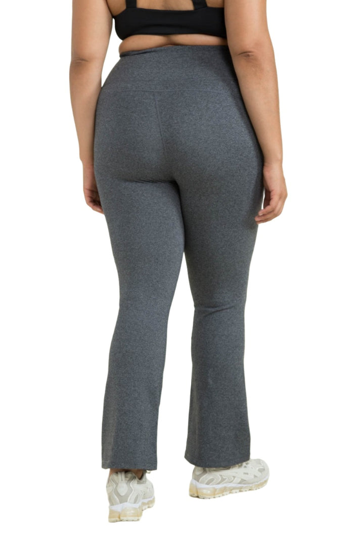 Mono B Flare Swoop Back High-Waisted Leggings APH-A0681 And Plus - Heather Grey - Back View