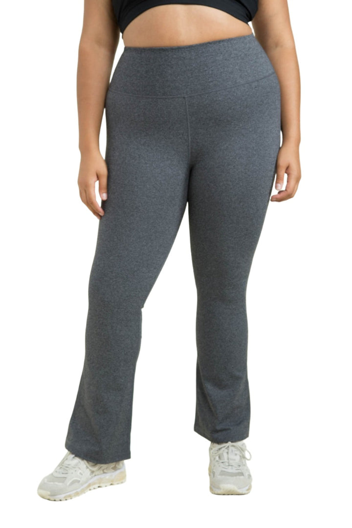 Mono B Flare Swoop Back High-Waisted Leggings APH-A0681 And Plus - Heather Grey - Front View