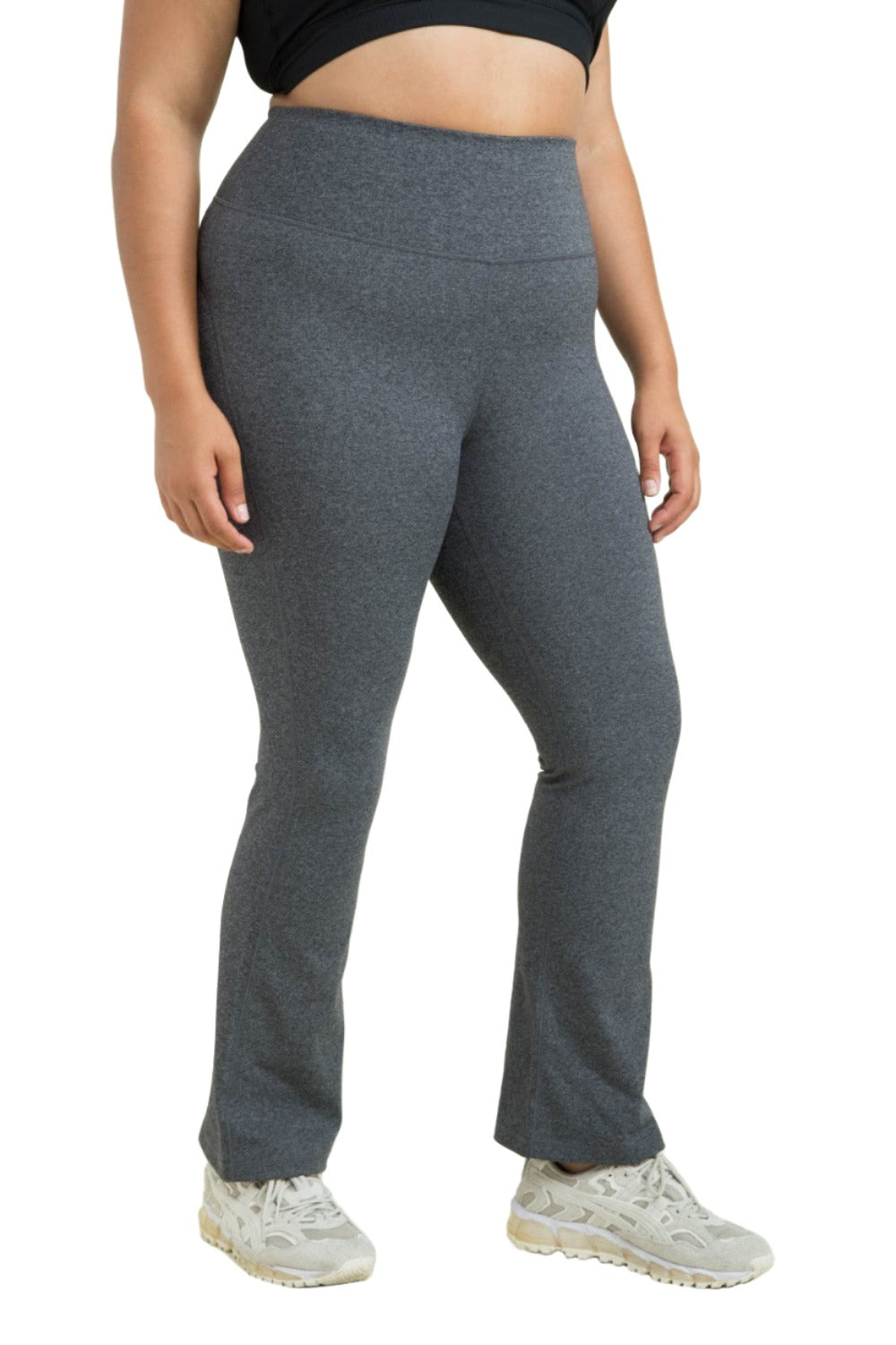 Mono B Flare Swoop Back High-Waisted Leggings APH-A0681 And Plus - Heather Grey - Side View