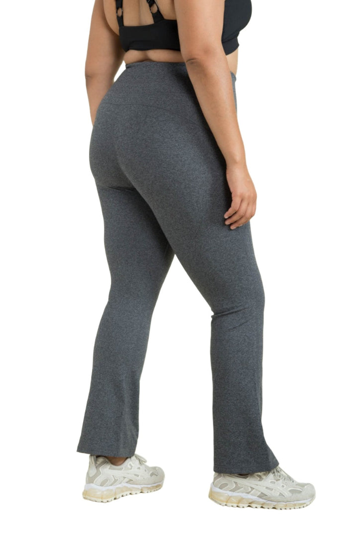 Mono B Flare Swoop Back High-Waisted Leggings APH-A0681 And Plus - Heather Grey - Side View