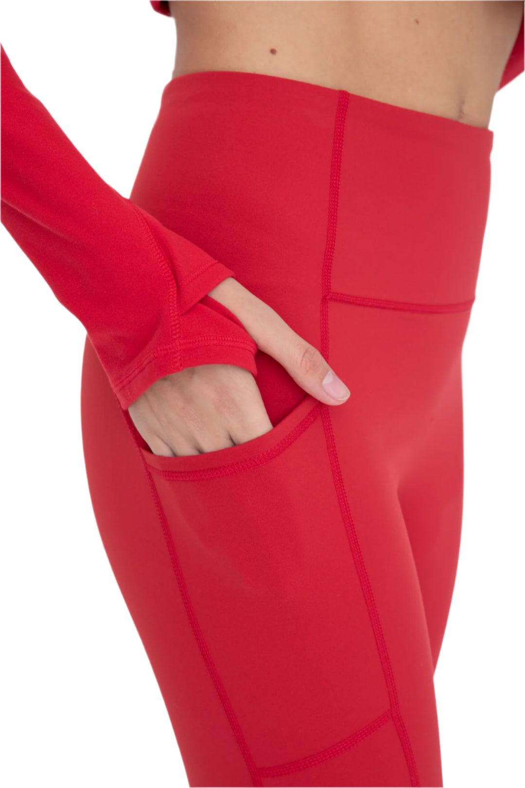 Mono B Newport Splice Swoop Highwaist Leggings - Red - Rear View