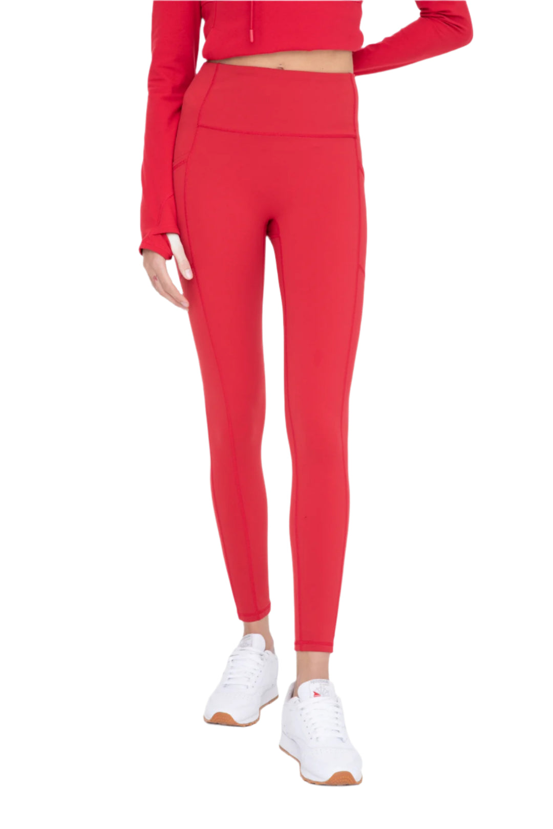 Mono B Newport Splice Swoop Highwaist Leggings - Red - Front View