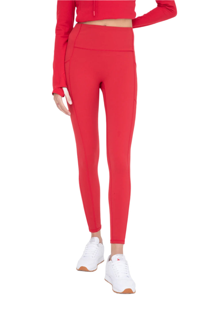 Mono B Newport Splice Swoop Highwaist Leggings - Red - Front View