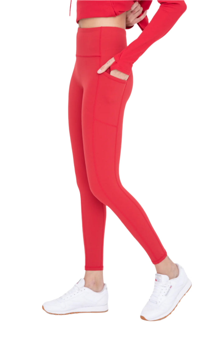 Mono B Newport Splice Swoop Highwaist Leggings - Red - Side View