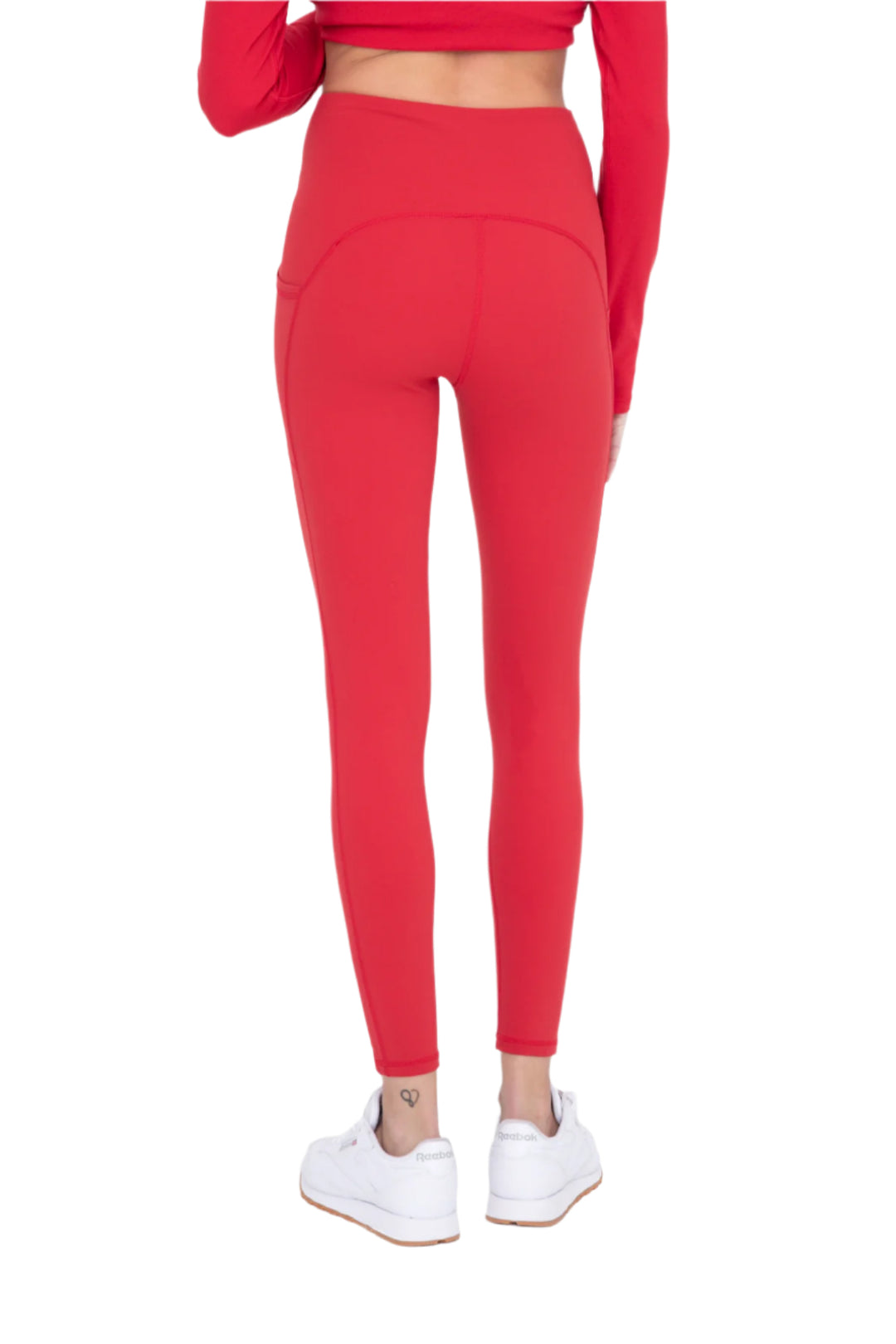 Mono B Newport Splice Swoop Highwaist Leggings - Red - Back View