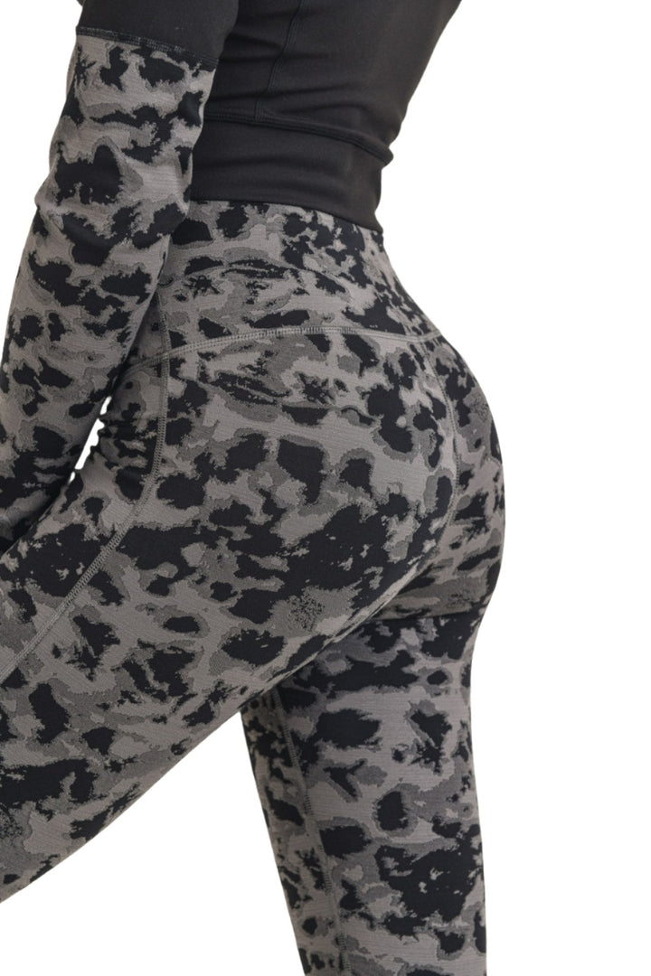Mono B Textured Spotted High waist Leggings APH-A075 and Plus - Black/Grey - Side Rear View