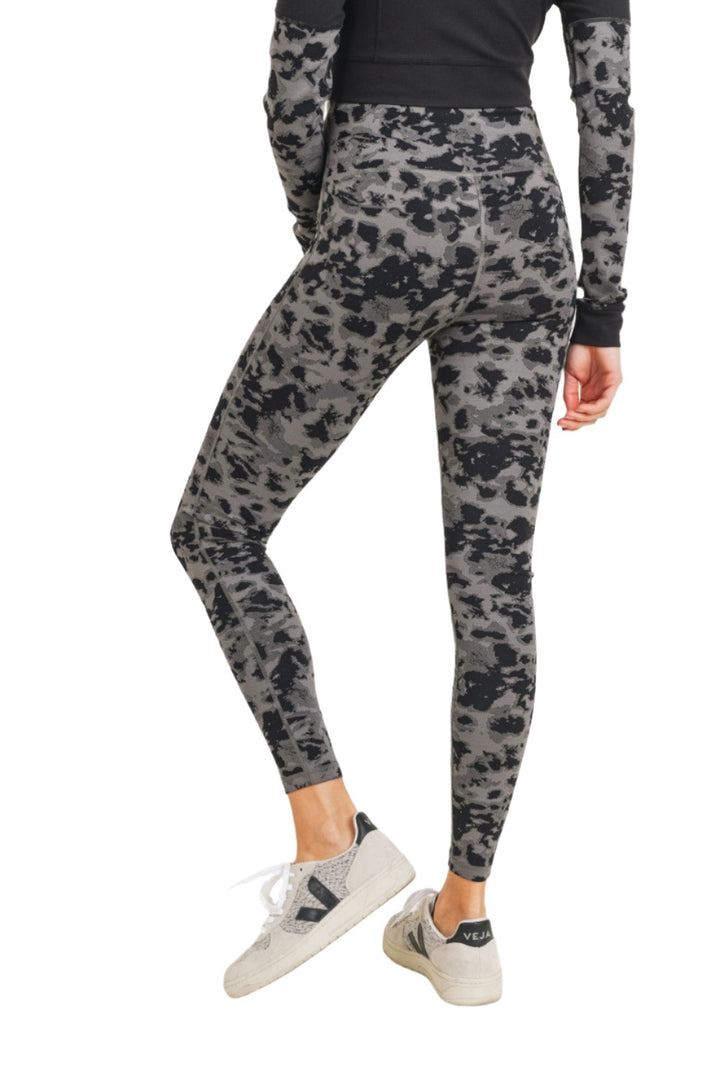 Mono B Textured Spotted High waist Leggings APH-A075 and Plus - Black/Grey - Back View