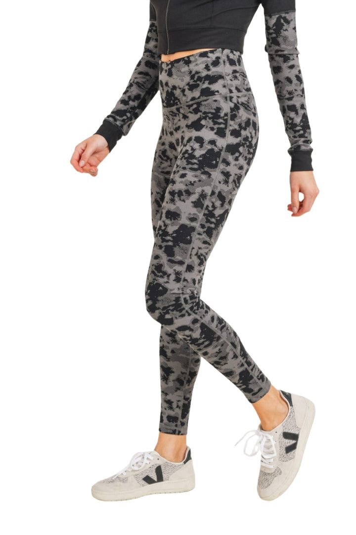 Mono B Textured Spotted High waist Leggings APH-A075 and Plus - Black/Grey - Side View